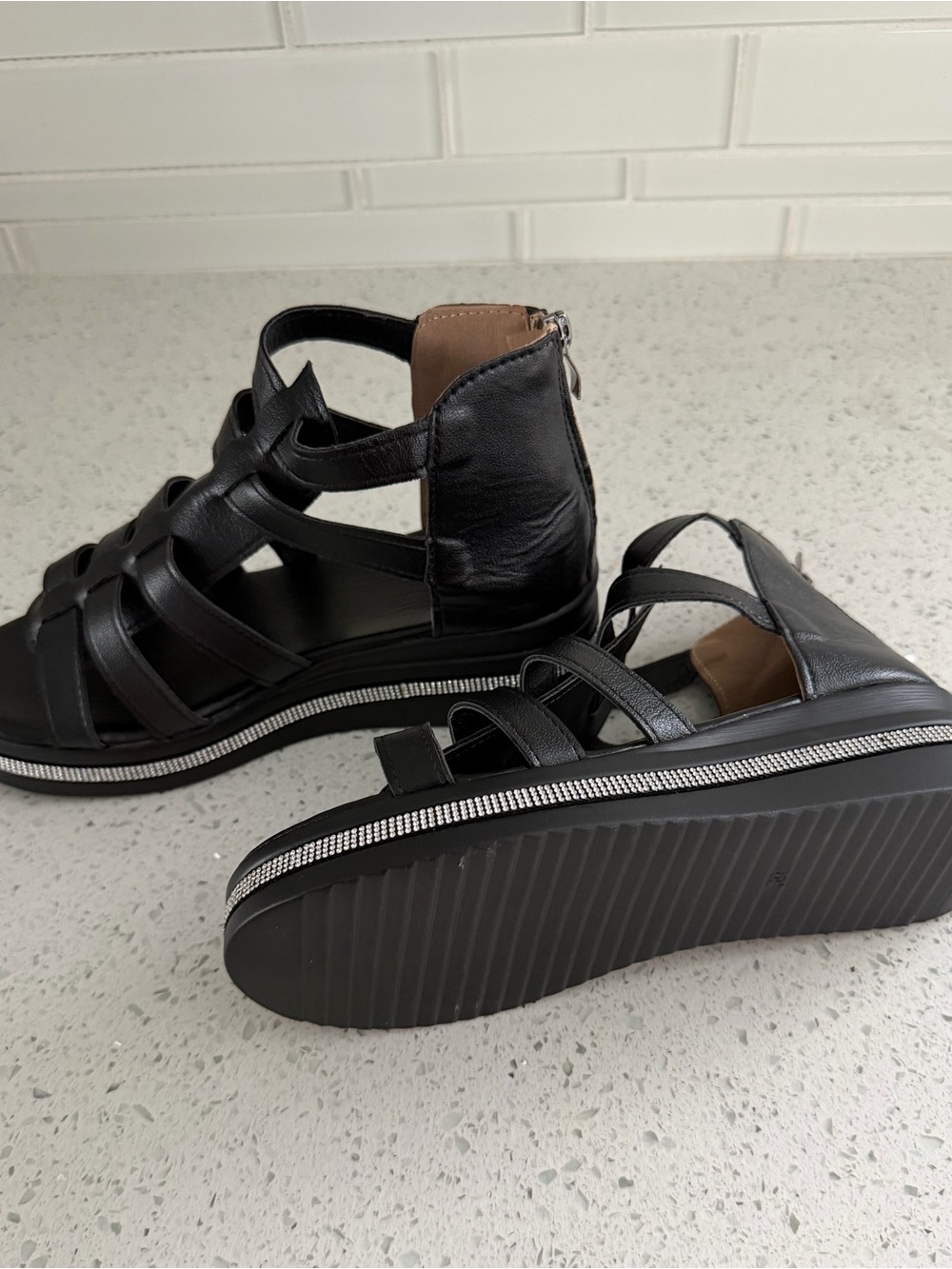 Bellmere Hannah gladiator style Sandals- Black with Rhinestone Trim - Picture 8 of 15